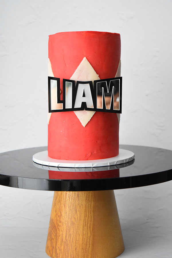 Cake Charm personalised name double layer "Hero style"