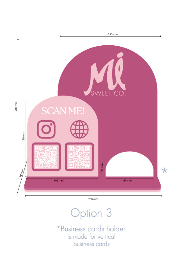 Business display "half moon" 2 qr-codes with business cards holder