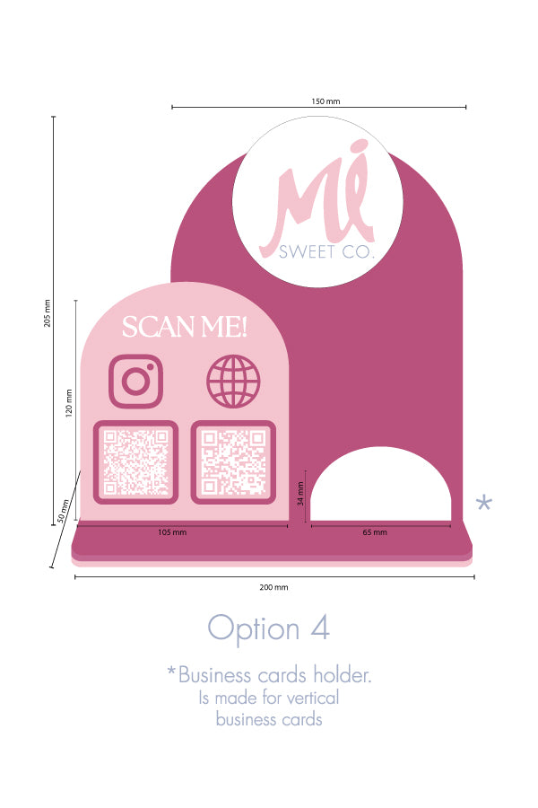 Business display "half moon" 2 qr-codes with business cards holder